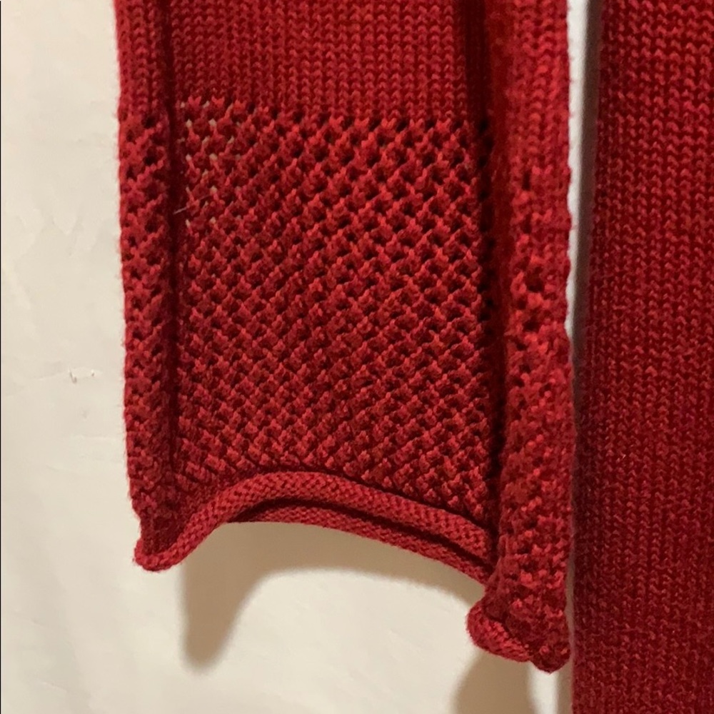 SWEATER RUBY RED CROCHETED YOLK/SLEEVES NO TAGS - Picture 3 of 7